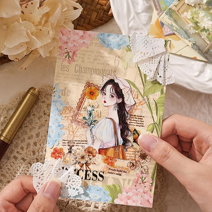 Aromoty Scrapbooking Supplies Kit, Botanical Aesthetic Vintage Scrapbook Kit for Bullet Junk Journal A6 Grid Notebook Stationary (Centaury Love)