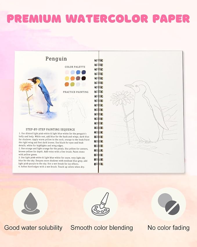 15 Beautiful Animal Watercolor Workbook for Adults Beginner