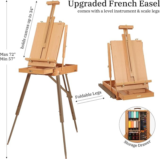 VISWIN Professional All-in-One Art Painting Kit with Beech Wood French Easel, 96 Acrylic, Watercolor & Oil Paint Set, Canvases, Painting Set with Supplies for Adults, Artists, Beginners