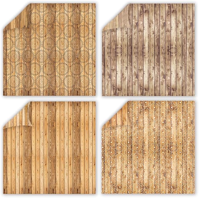 Gingham Scrapbook Paper Wooden Boho Patterned Paper Pad 12×12,24 Sheets Double-Sided Bobo Floral Scrapbooking CardStock Papers Pad for Holiday Cardmaking DIY Origami Papers.