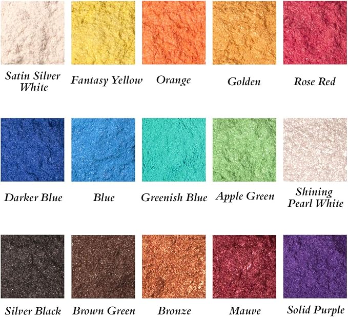 SEISSO 15 Bottles Mica Powder Set, Epoxy Resin Dye, Pearlescent Color Pigment, Cosmetic Grade Pigment for DIY Arts, Slime, Bath Bombs, Nail Polish, Candle Making, Soap Making, Coloring Mix