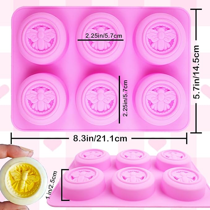 3Pcs Bee Silicone Molds Bee Soap Molds for Soap Making Lotion Bar Molds | Round Honeybee Silicone Mold for Making Homemade Soap, Lotion Bar, Jello, Bath Bomb, Beeswax, CandleChocolate（Pink）