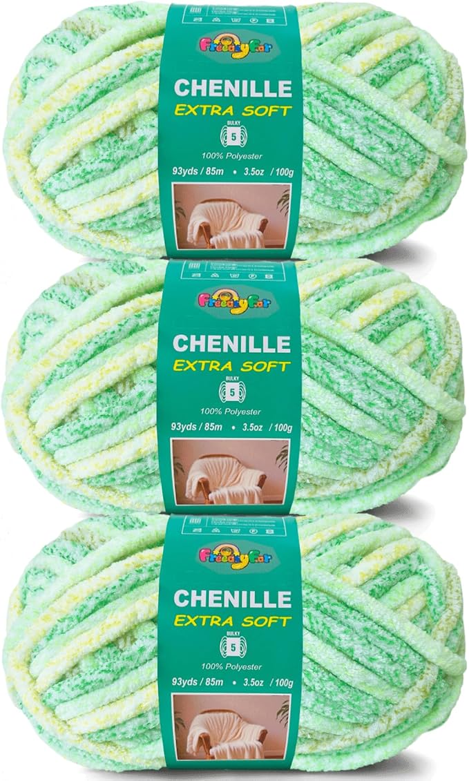Super Soft Velvet Chenille Yarn for Crocheting and Knitting-Easy to Crochet-Bulky, 3.5oz/93yds of Each Skein-Chunky Plush Yarn for Hand Craft Blanket Ammigurumi DIY (Mint Breeze, 3 Pack)