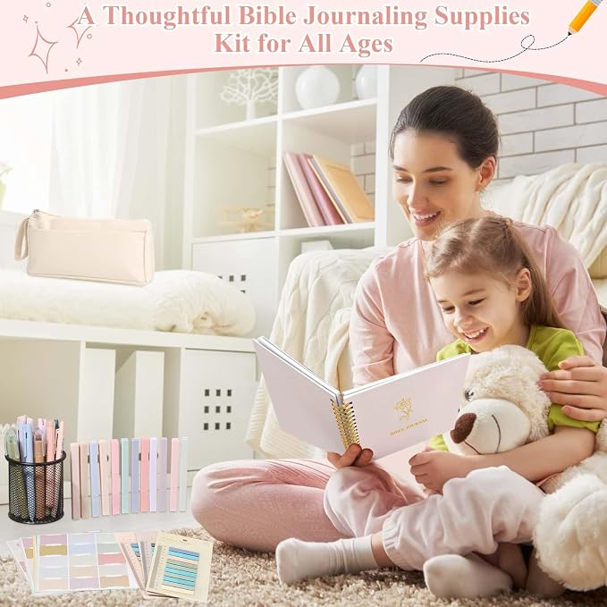 Flasoo 106 Pack Bible Study Supplies Journaling Kit for Women, Church Journal Note Taking Annotation Kit, Tabs and Highlighters Set with Pencil Case and More Bible Accessories Christian Gift