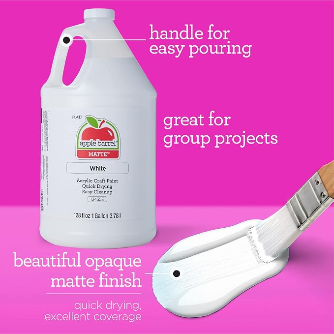 Apple Barrel, Matte Acrylic Paint, One Gallon (128 fl oz), White, (Pack of 1)