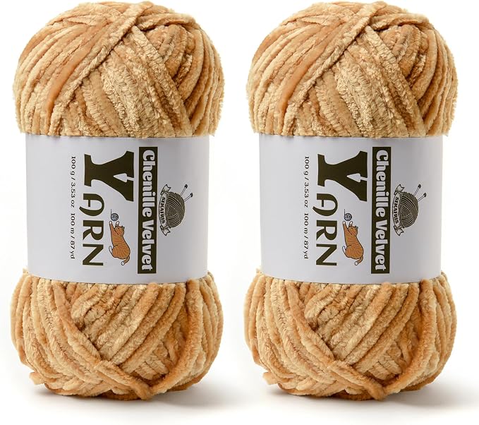 Chenille Crochet Khaki Yarn 2 Pack