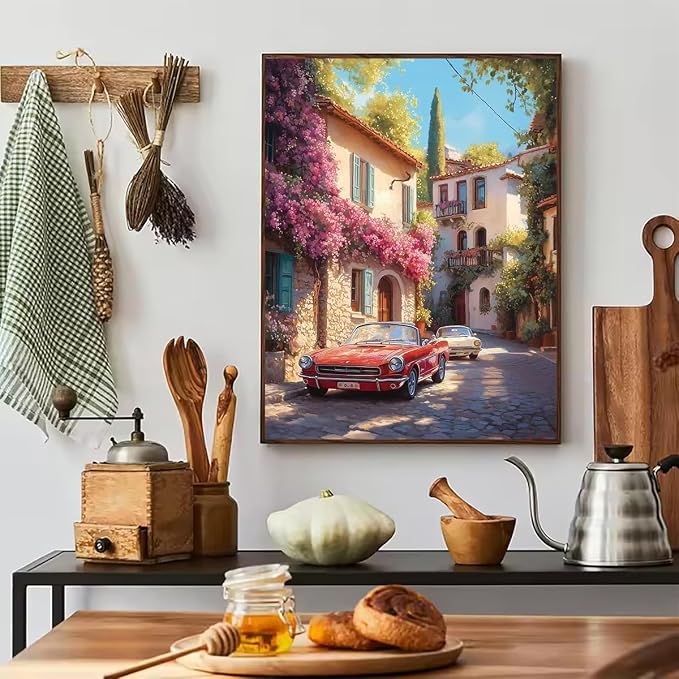 Accompany Wind Flowers Street Scenery Diamond Art Kits for Adults, 5D Landscape Diamond Painting Kits for Beginners,DIY Round Full Drill Diamonds Gem Art Crafts for Home Wall Decor Gifts 12x16 Inch