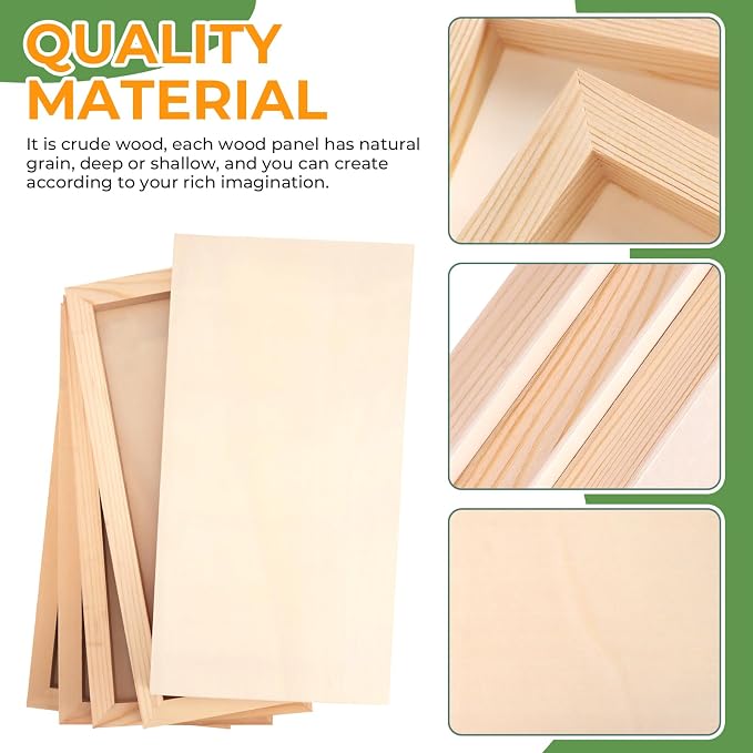 FSWCCK 5 Pack 6 x 12 inch Wood Panel Boards, Unfinished Wood Canvas Panels for Crafts, Painting Canvas, DIY Art Projects, Pouring, Arts Use with Oils, Acrylics