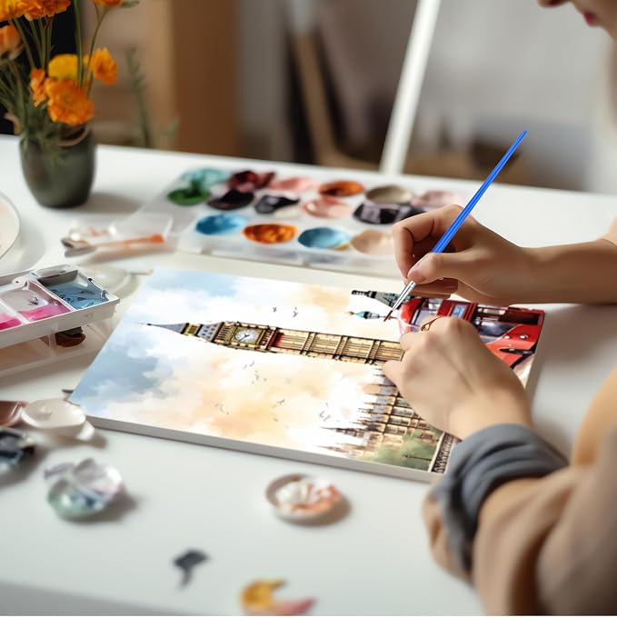 RoundFunny 12 Set Paint by Numbers Kit for Adults Cityscape Painting 8x10 | with Wooden Frame Easel Acrylic Paints Brushes Watercolor Oil, DIY Stress Relief Paint by Number for Beginner Home Wall Decor