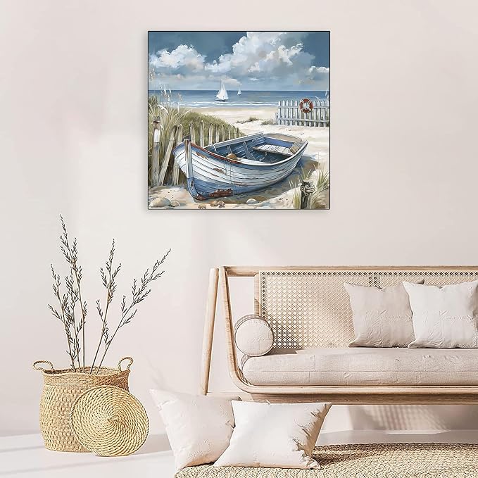 Accompany Wind Beach Scenery Diamond Art Kits for Adults, 5D Boat Diamond Painting Kits for Beginners,DIY Round Full Drill Diamonds Gem Art Crafts for Home Wall Decor Gifts 14x14 Inch