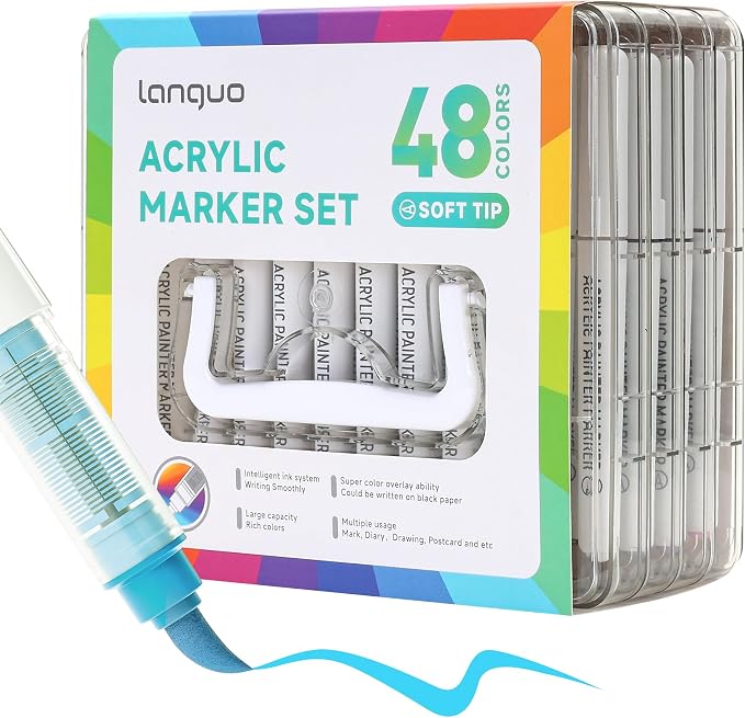 languo 48 Colors Acrylic Paint Markers, Brush Tip, Direct Liquid Ink