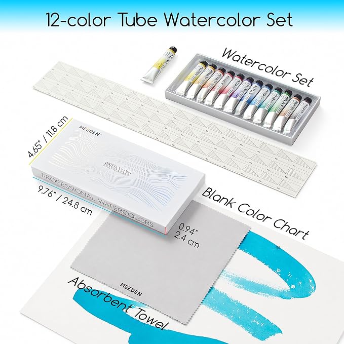 MEEDEN Professional Watercolor Paint Set: 12 x 15ml (0.5 oz) Colors Tubes