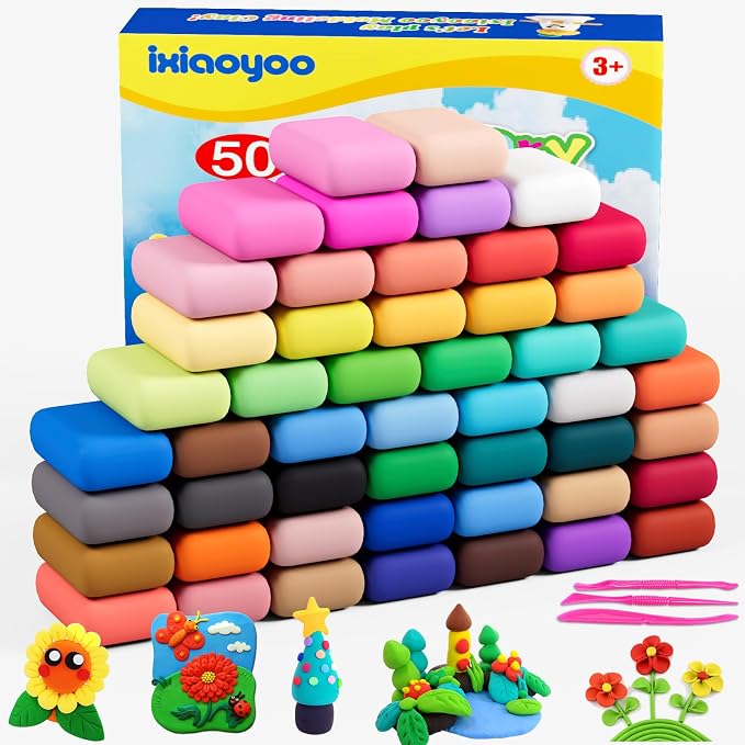 Ixiaoyoo Air Dry Clay, 50 Colors Foam Modeling Clay for School Projects