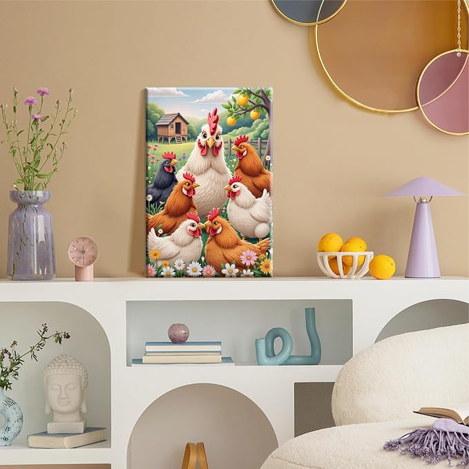 SparkGlow Chickens Paint by Number Kits for Adults with Frame, 8×12 Inch | Animal Painting by Number, Include Easel, HD Canvas, Relax and Enjoyable, Number Painting for Gift, Home Decoration