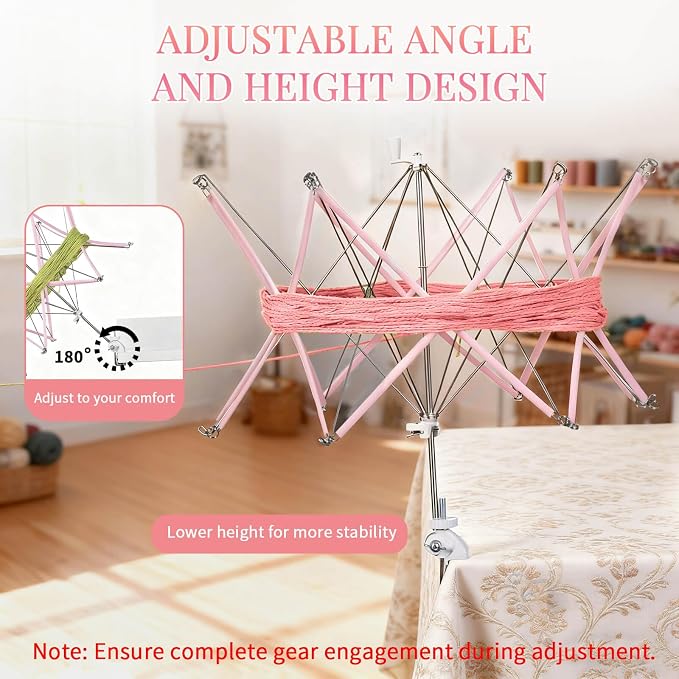 SPEENSUN Yarn Winder and Swift Combo, 3.5OZ Cake Maker & Umbrella Set, Pink | Easy Install Knitting Spinner, Turns Hanks into Tidy Skeins, Adjustable Multi-Angle Design, Fits Below Size 5