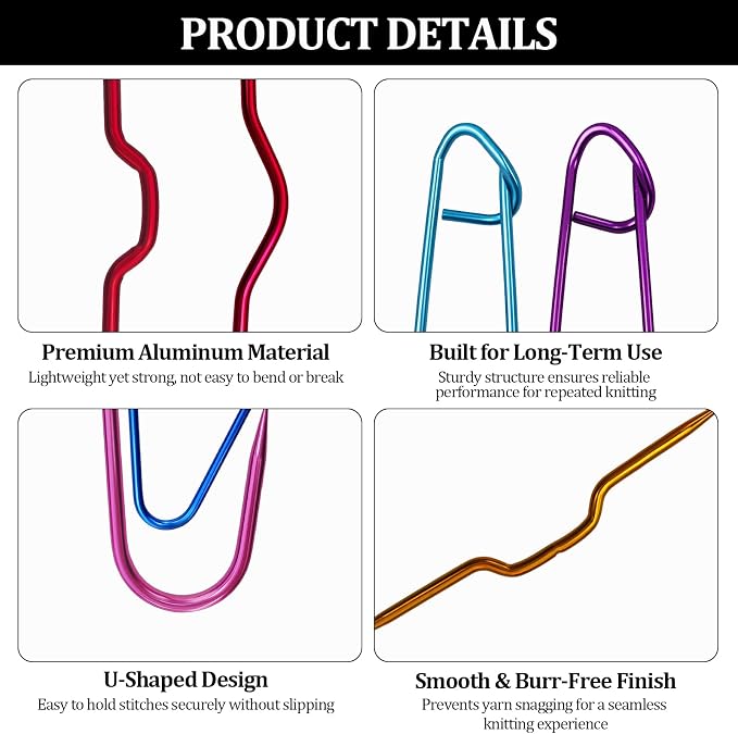 9pcs Knitting Stitch Holders Set, Aluminum Yarn Stitch Holder Needles, Colorful Safety Pin Style Cable Stitch Holders for Knitting, Crochet, Sweaters, Socks, Yarn Sewing DIY Craft Tools
