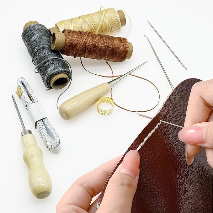 2 PCS Leather Sewing Waxed Thread, Each of 33 Yards 150D Sewing Thread Cord for Leather Craft DIY Supplies, Shoes Repairing, Pink and Light Pink