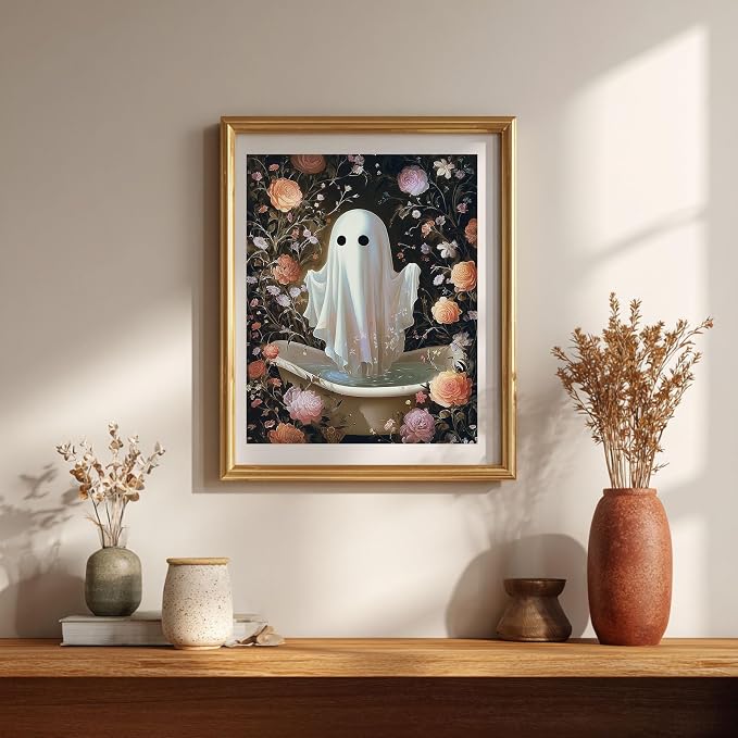 Gemozaic Halloween Paint by Numbers Kit for Adults - Cute Bathtub Ghost | Bathroom Spooky Paint by Number for Adults, DIY Acrylic Numbers Painting for Home, Wall Decor, Gift, 16 x 20 IN, Unframed
