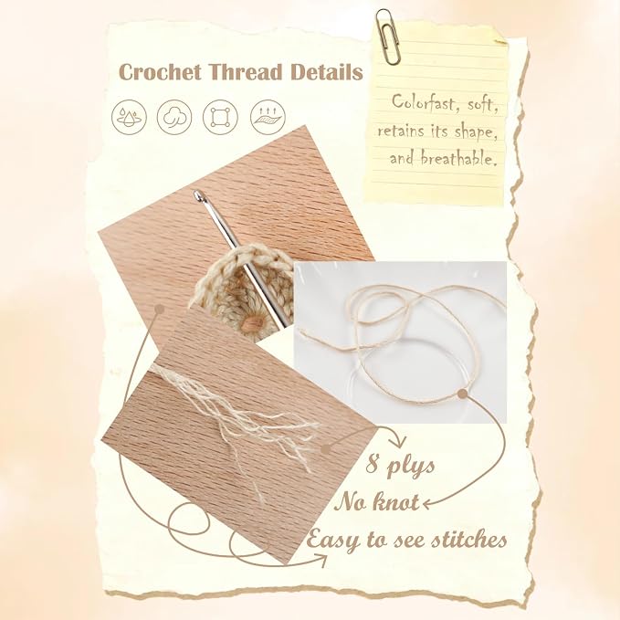 Size 3 Crochet Thread, 3 Pack Lace Yarn Ball 100% Cotton Natural