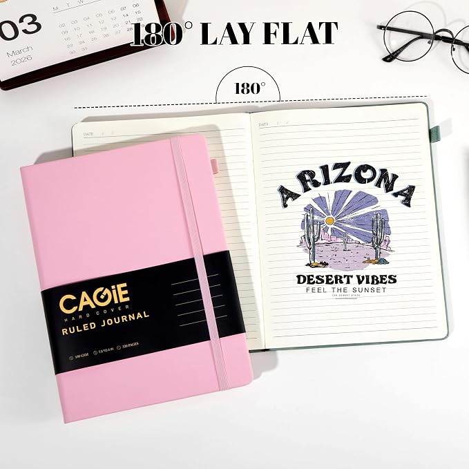 CAGIE Lined Journal Notebook, 320 Pages College Ruled Notebook, 100 Gsm Paper Thick Journal, B5 Hardcover Leather Journals for Writing Women, 7.6x10 In, Pink
