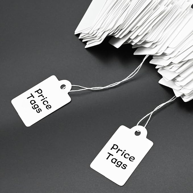 220 Pack White Price Tags with String Attached Writable Display Labels