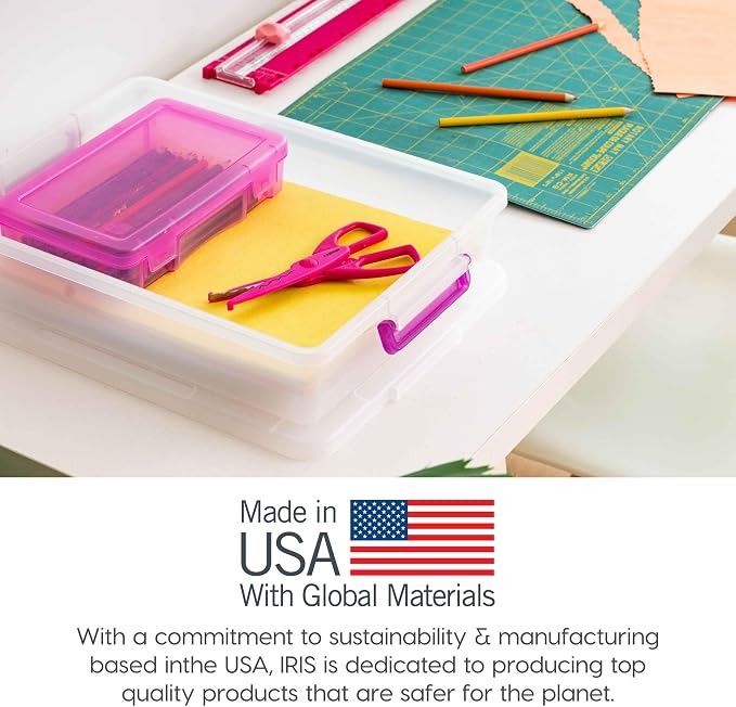 IRIS USA Storage Bins with Lids |Made in USA| 6 Qt - (6-Pack) - Clear | Plastic Containers for Crafts, Art, Office & Study Supplies / Secure Latch Buckles