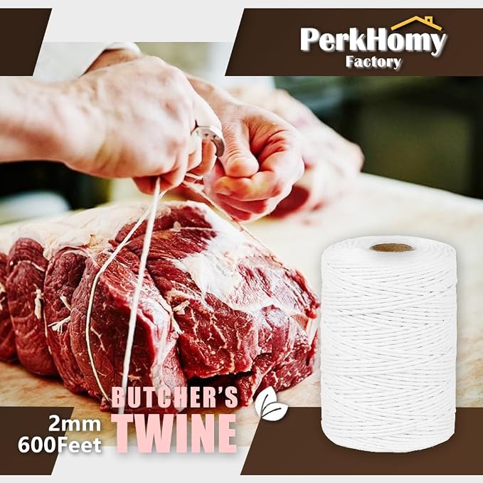 SMART&CASUAL 600 Feet 2mm Cotton Butcher Twine String Soft Food Safe for Cooking Craft Baker Kitchen Meat Turkey Sausage Roasting Gift Wrapping Gardening Crocheting Knitting