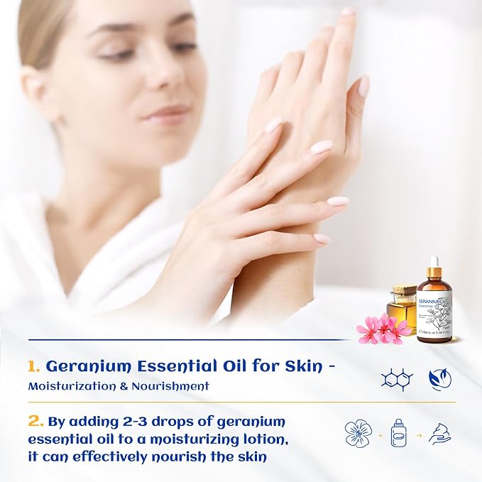 HIQILI Geranium Essential Oil for Skin Care & Aromatherapy diffusing