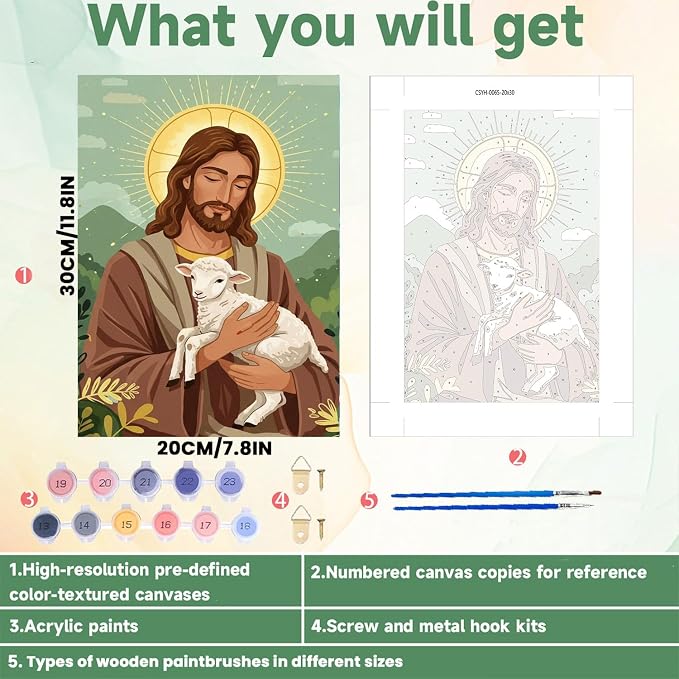 ICYANART Paint by Numbers for Adults Framed, Jesus Number Painting 8x12In