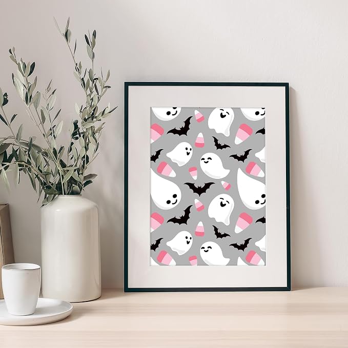 JarThenaAMCS 24 Sheet Halloween Little Boo Pattern Paper Black Pink Ghost Spider Bat Scrapbook Specialty Paper Double Sided Craft Papers for DIY Card Making Photo Album Decor, 6 x 6 Inch