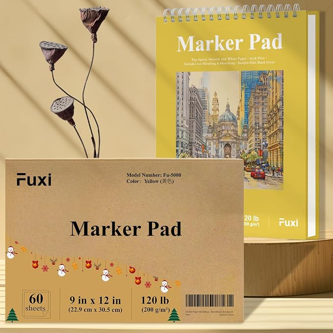 Marker Paper Sketchbook 9"X12", 120lb/200gsm Thick Marker Paper, 60 Sheets Acrylic Marker Sketchbook Bleedproof, Professional Art Supplies for Adults & Teens.