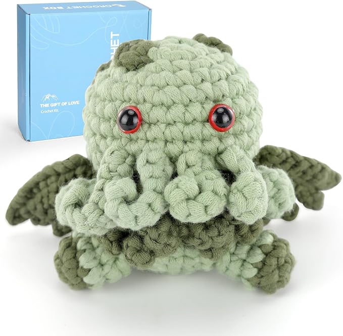 CrochetBox Crochet Kit for Beginners Adults - Cthulhu Starters Crochet Kit, Beginners Crocheting Kitting for Adults Teen, Craft Gifts with Crochets Yarns, Hook, Step-by-Step Video, Instruction