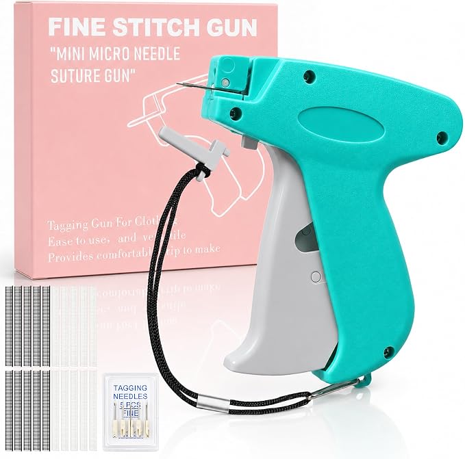 2026 New Stitch Gun for Clothes, Handheld Tagging Gun Quick Clothing Fixer Sewing Kit with 6 Replacement Needles, 1000 Black & 1000 White Fasteners (Blue-Gray)