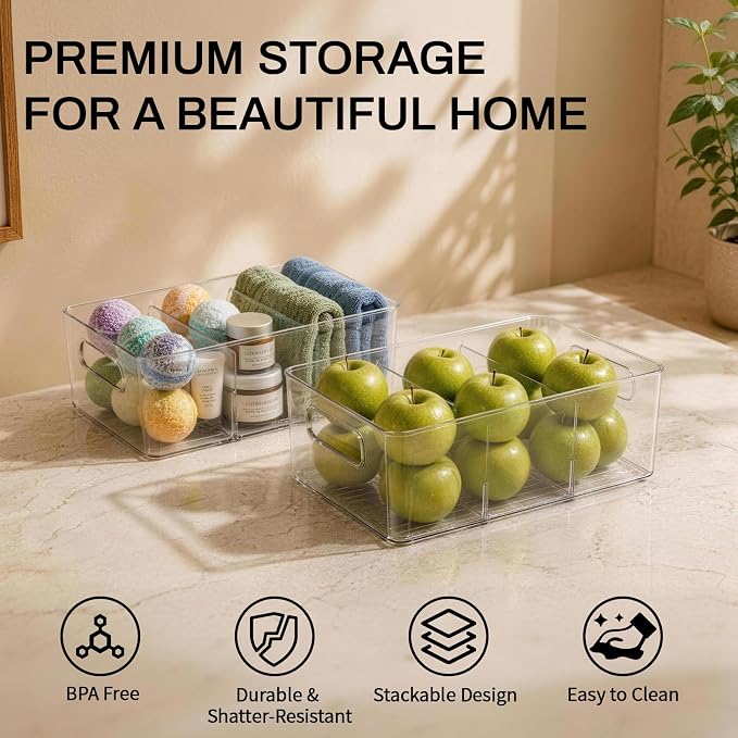 Mpotmiy 6-Pack Pantry Organizers and Storage, Clear Fridge Organizer Bins