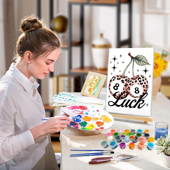 HeeBenor 4 Pack Paint by Numbers Kit for Adults Framed Canvas 8x12 Inch