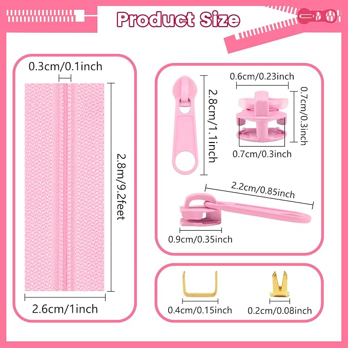 DOITEM Zipper Tape 3 mm Nylon Endless Zipper Set with Slider - 5 Colors