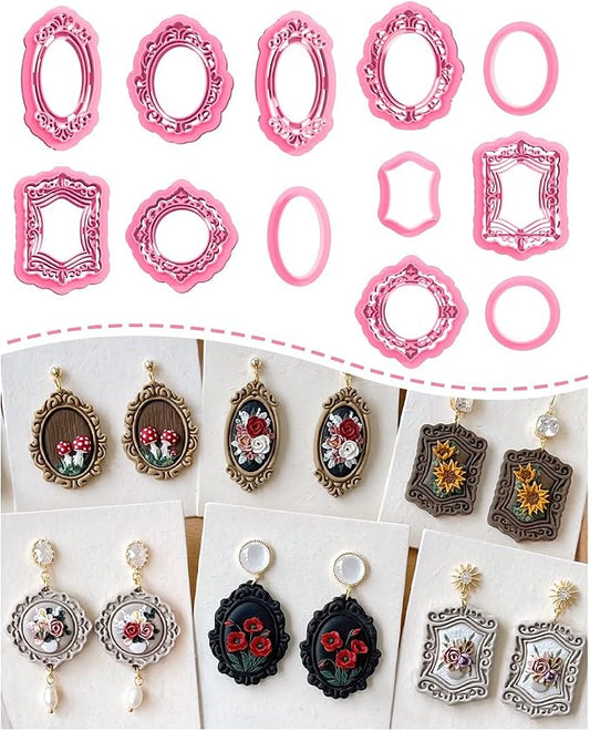 Keoker Vintage Frame Polymer Clay Cutters, Clay Earring Cutters Boho, 12 Shapes Polymer Clay Frame Cutters