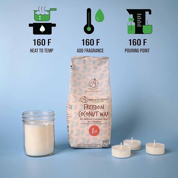 American Soy Organics Freedom Coconut Soy Wax Beads, Candle Wax, 1 lb | DIY Candle Making Supplies Ideal for Container Candles, Tealights & Wax Melts, Paraffin-Free, Beeswax-Free, Microwavable