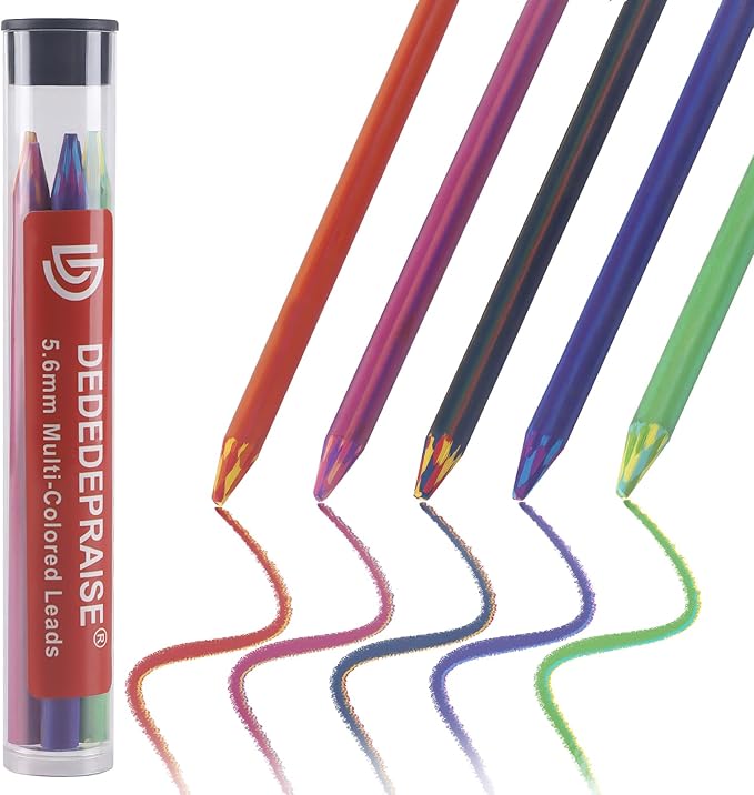 5.6MM Mechanical Pencil Lead Refills - Rainbow, Graphite - Soft, Medium, Hard - Clutch Pencil Refills - 5 PCs
