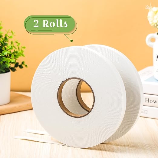 Tatuo 2 Rolls Double Sided Foam Tape for Mounting,0.6 Inch by 50 Feet,White