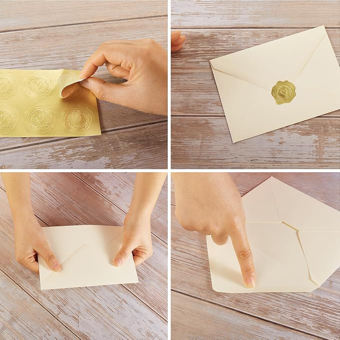 50 Pack Cream A6 Envelopes with Cards and Gold Stickers, 4x6
