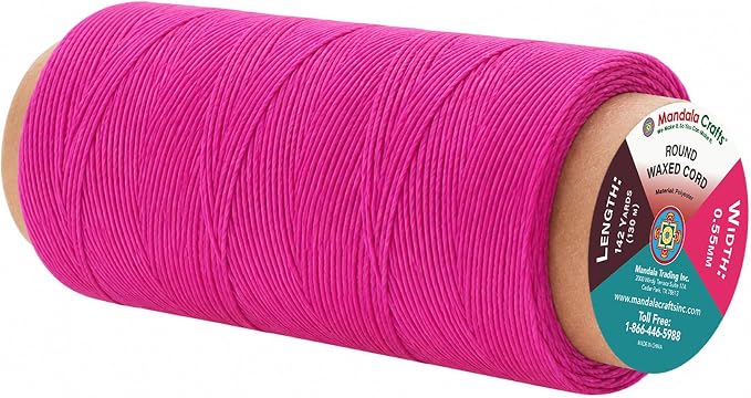 Mandala Crafts 130M 0.55mm Magenta Round Waxed Thread for Leather Sewing