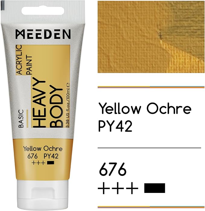 MEEDEN Acrylic Paint Yellow Ochre: 100ml/3.38oz x 2 with Titanium White | Heavy Body Artist Acrylic Paint Set for Canvas, Wood & Craft, Non-toxic Creamy Art Paint with Titanium White for Mixing