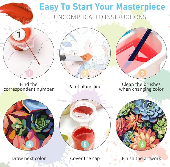Paint by Numbers Kit for Adults, Succulents DIY Acrylic Canvas Painting Set | 16x20 Inch, Number Painting Craft Kit for Adults, Perfect for Beginners, Home Wall Decor, Stress Relief Relaxing Hobby Gift