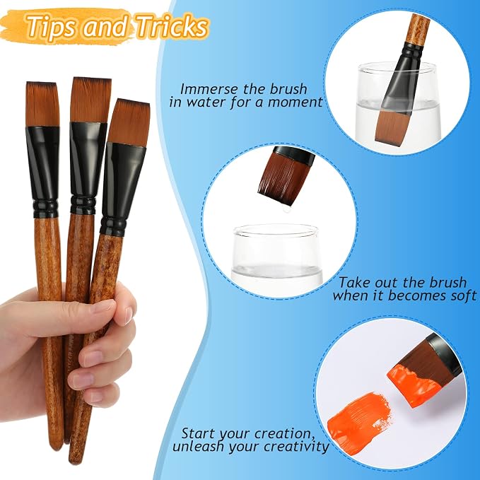 Meanplan 6 Pcs Flat Paint Brushes Bulk 1 Inch Paint Brushes for Acrylic Painting Watercolor Acrylic Synthetic Nylon Craft Artist Brush for Oil Fine Crafts Face Body Art Painting(20 Pcs)
