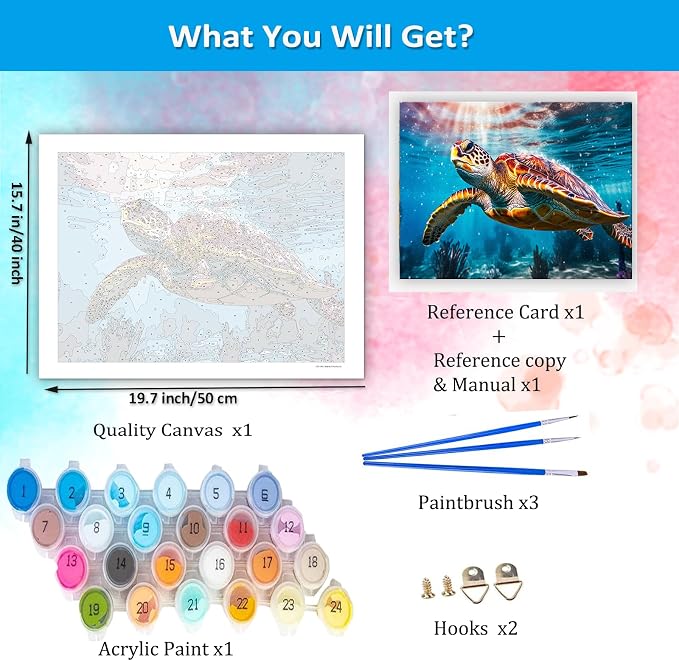 Artunion Sea Turtle Paint by Numbers Kit for Adults,Hawksbill Animal Paint by Number Kits, DIY Oil Painting Paint by Number Kits on Canvas Arts Craft for Home Wall Decor 16x20 Inch