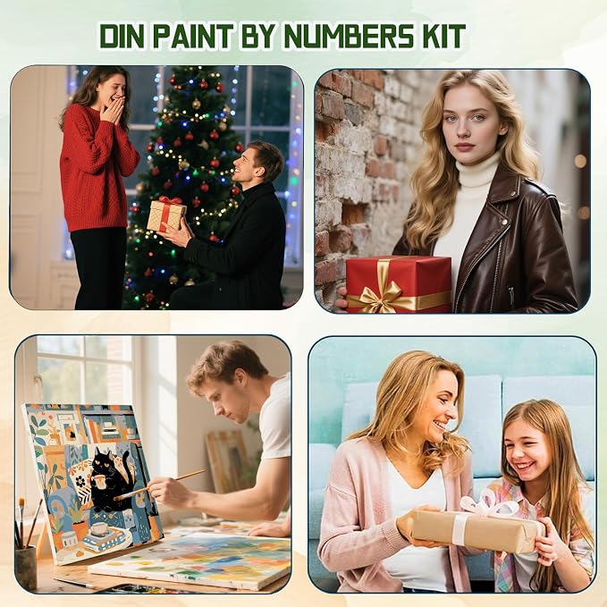 ICYANART Paint by Numbers for Adults Framed, Cat Number Painting 8x12In