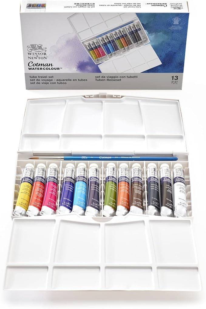 Winsor & Newton Cotman Watercolor Paint Set, 12 x 8ml Tube Travel Set | Watercolor Paint made with Fine Art Pigments, Transparent Color, Lightfast & Permanent, Good Tinting Strength