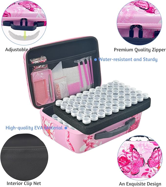 120 Slot Diamond Painting Storage Containers | Pink 120-slot storage box with tools & accessories for diamond art