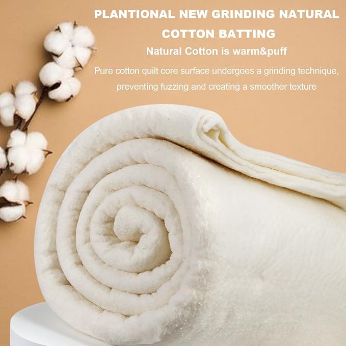 79" x 91" Grinding Natural Cotton Quilt Batting, Quilt Batting for Quilts